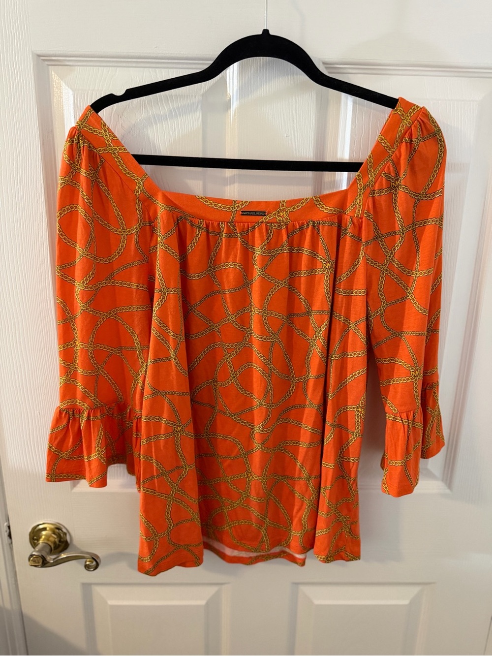 Michael Kors Orange Chain-Print Off-Shoulder Tunic